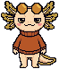 Axo, a pixel-art axolotl in an orange turtleneck, standing there, deadpan